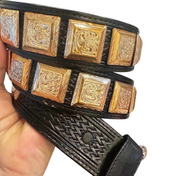 Ranger Black Leather Western Belt GoldTone Square paisley‎ stud Accents woman 42 main image 12